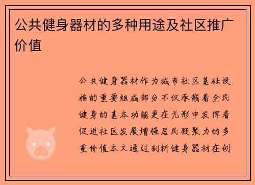 公共健身器材的多种用途及社区推广价值